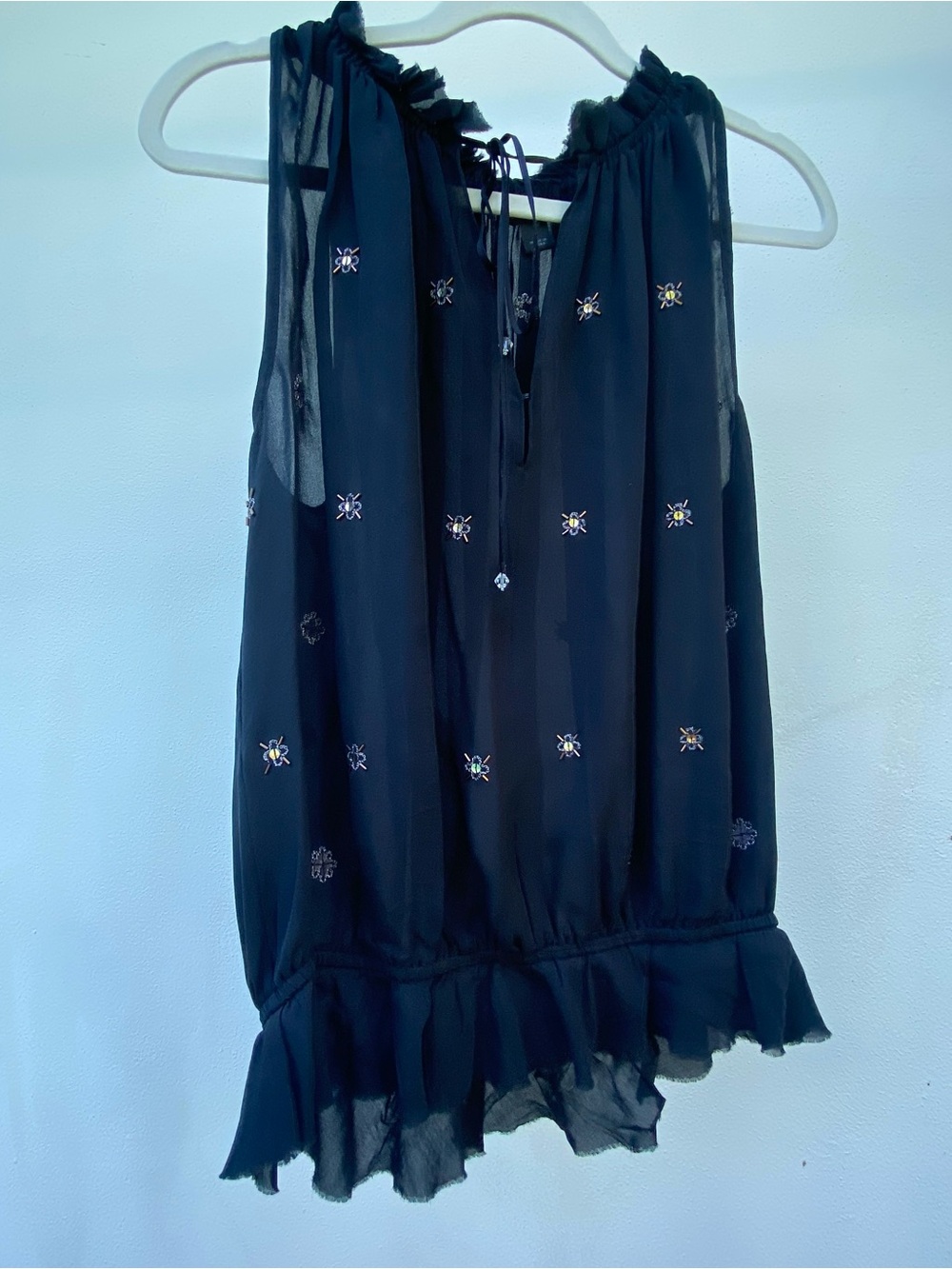 Y2K Silk Beaded High Neck Whimsy Goth Top Size Small